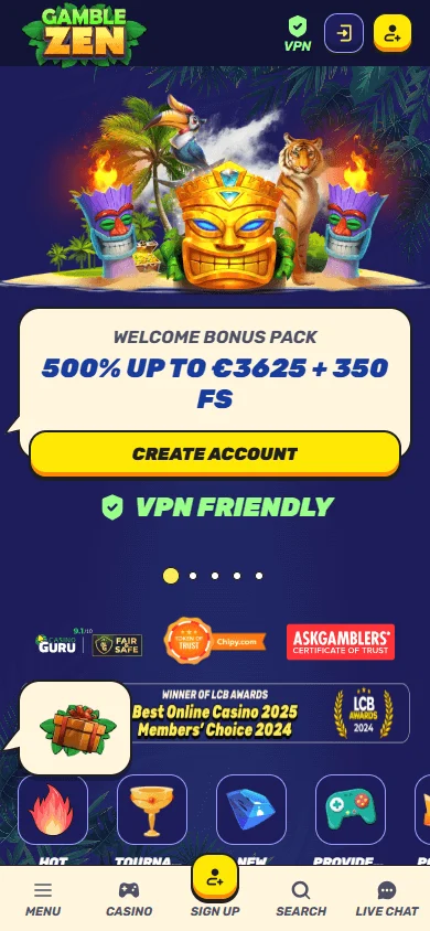 Gamblezen Casino mobile browser home view