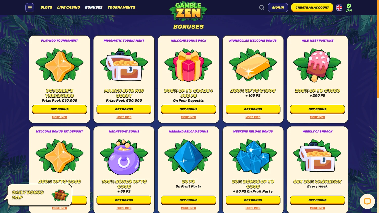 Gamblezen Casino desktop promotions view
