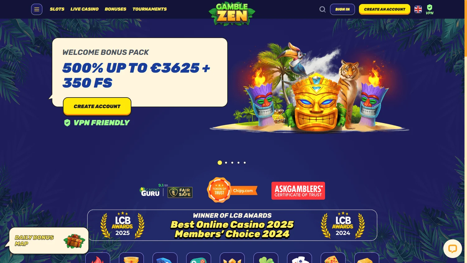 Gamblezen Casino desktop home view