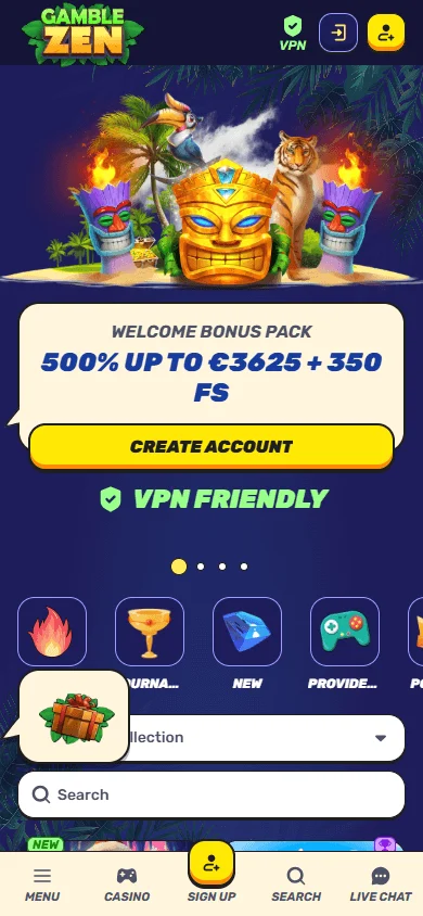 Gamblezen Casino mobile browser games view